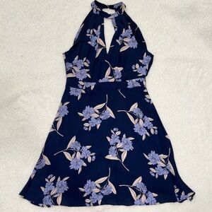 Navy Floral High Neck Dress